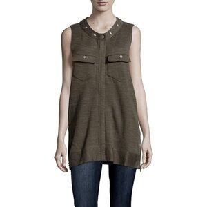 Free People Highway Zip-front Slub Knit Vest - Olive Green - Size Small - EUC